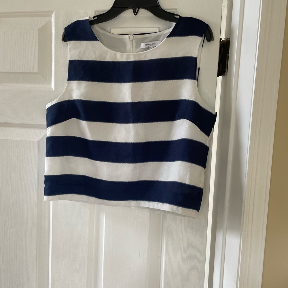 Lucy Paris Blue and White Boxy Crop Tank Top